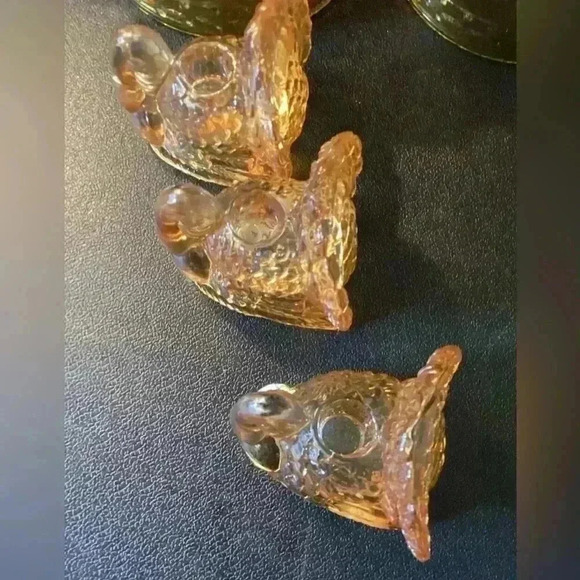 williams sonoma SET OF 3 AMBER GLASS TURKEY small taper holders 2"x 2", - Picture 8 of 9